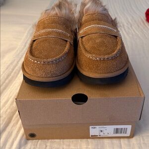 UGG Tan Loafers with Fur Detail